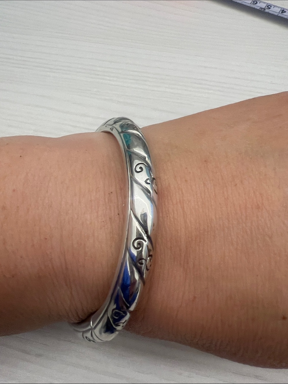 Engraved Style Silver Bangle Bracelet - Classic Silver